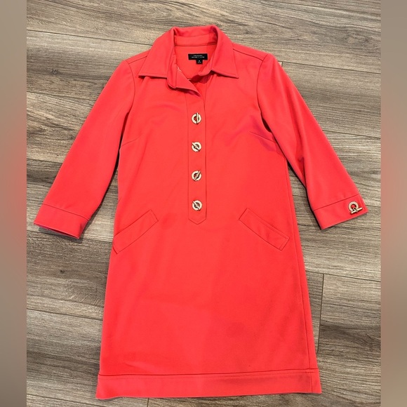 Tahari ASL Coral Toggle Shirt Dress Size 2 - Picture 2 of 9